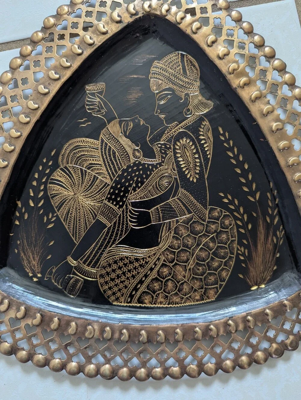 Handcrafted Black & Gold Indian Wall Art Plate - Decorative Home Accent